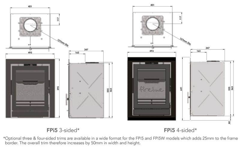 Fireline FPi5 Inset Stove Dimensions
