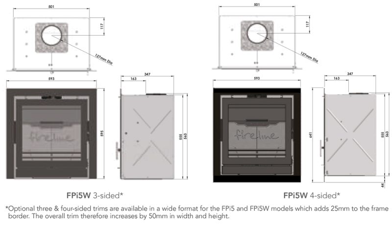 Fireline FPi5W Eco Inset Stove Sizes