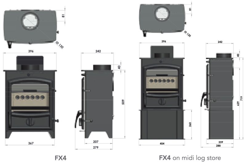 Fireline FX4 Stove Sizes