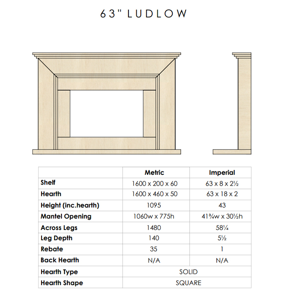 ludlow fireplace dimensions sizes