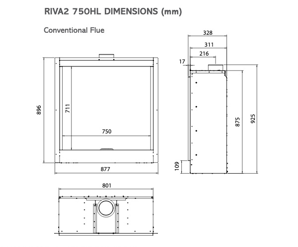 Gazco Riva2 750HL Edge Sizes