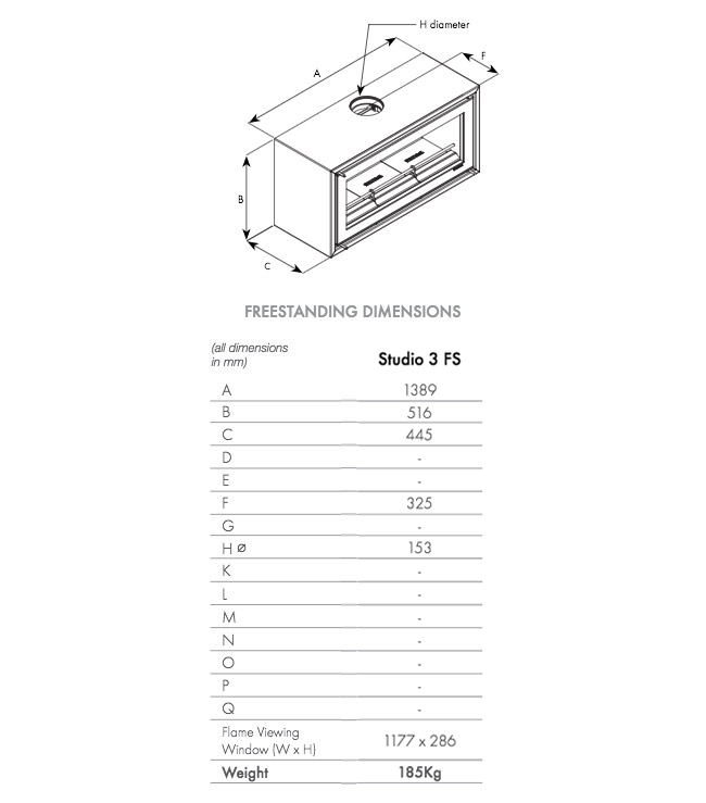 Stovax Studio 3 Freestanding Sizes