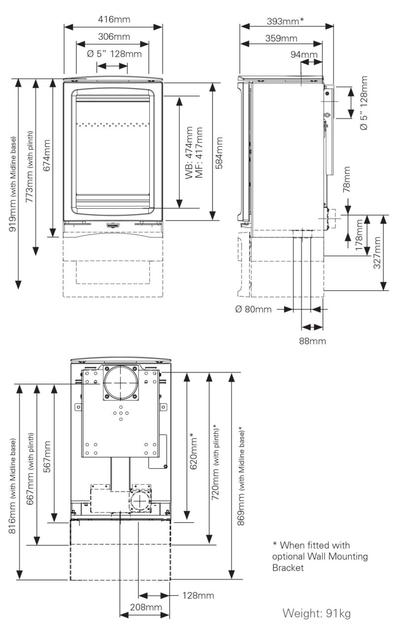 Vogue Midi T wall hung dims