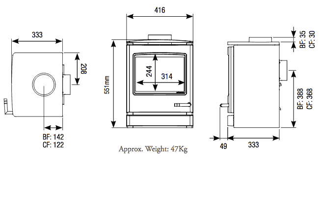 Yeoman CL5 Gas Stove Sizes 1