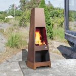 Jotul Loke outdoor wood stove on a patio