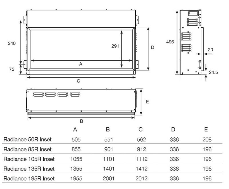 radiance 135r dimensions sizes