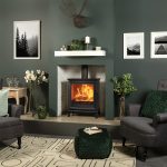 Stovax Chesterfield 5 Wide Multi Fuel Stove Green Wall Roomset Stovax Chesterfield 5 Wide Multi Fuel Stove Green Wall Roomset