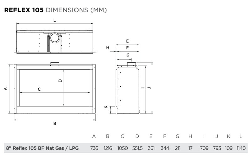 Gazco Reflex 105 Balanced Flue Sizes 1