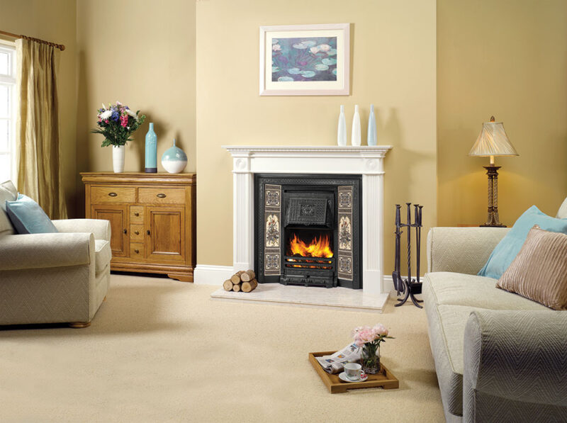 Victorian Convector Fireplace matt black with 2 x Hanging Basket 8 tile sets Also shown Georgian wooden mantel in white copy lb Victorian Convector Fireplace matt black with 2 x Hanging Basket 8 tile sets Also shown Georgian wooden mantel in white copy lb