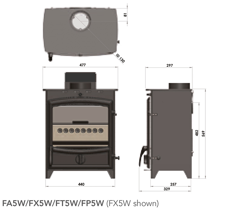 Fireline FA5W FX5W FT5W FP5W Stove Sizes 1