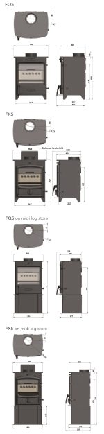 Fireline FQ5 FX5 Stove Dimensions scaled