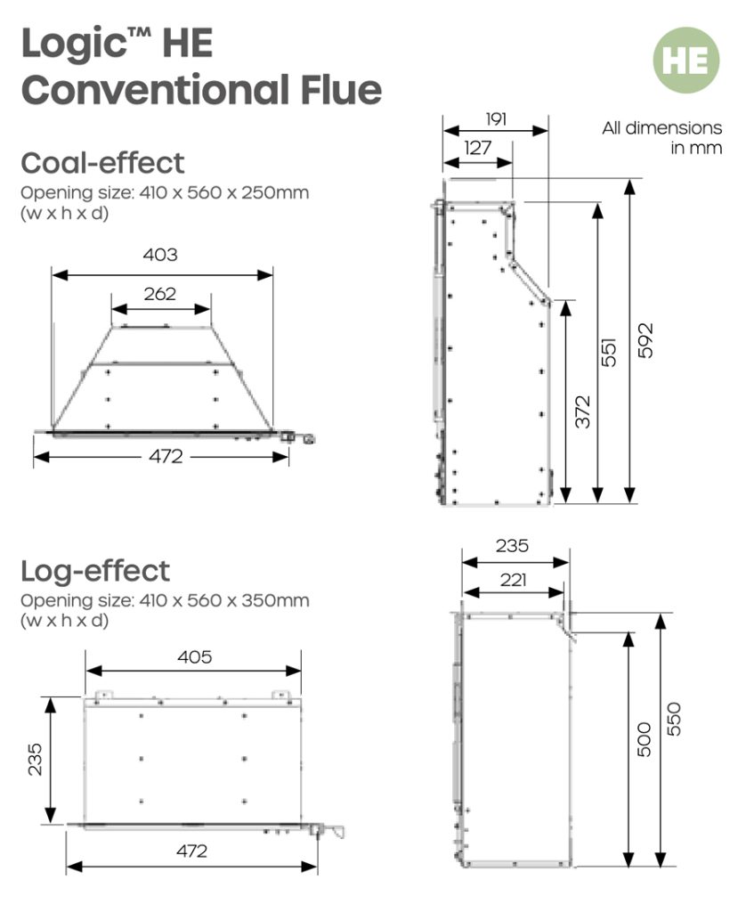 Large Gas Module Dimension Gazco Logic HE Wave Conventional Flue Convector Gas Fire - Bonfire