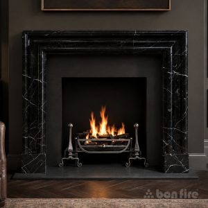 Bolection 50" Nero Marquina Marble Fireplace Surround - Polished