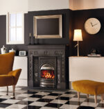 Combination Convector highlight polished with polished Urn design cast iron panels and Gazco Logic gas fire lb