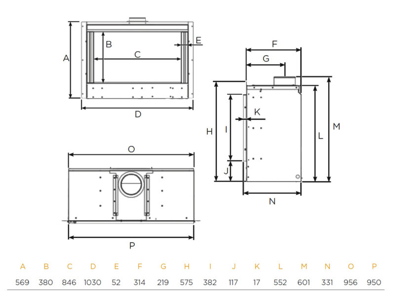 Onyx Avanti 85 Gas Fire Dimensions