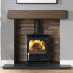 dark oak timber effect fireplace beam