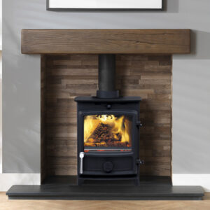 dark oak timber effect fireplace beam