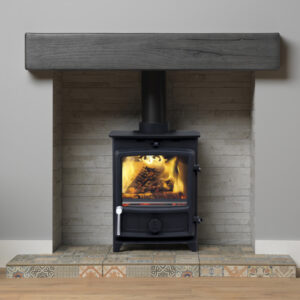 grey oak timber effect fireplace beam