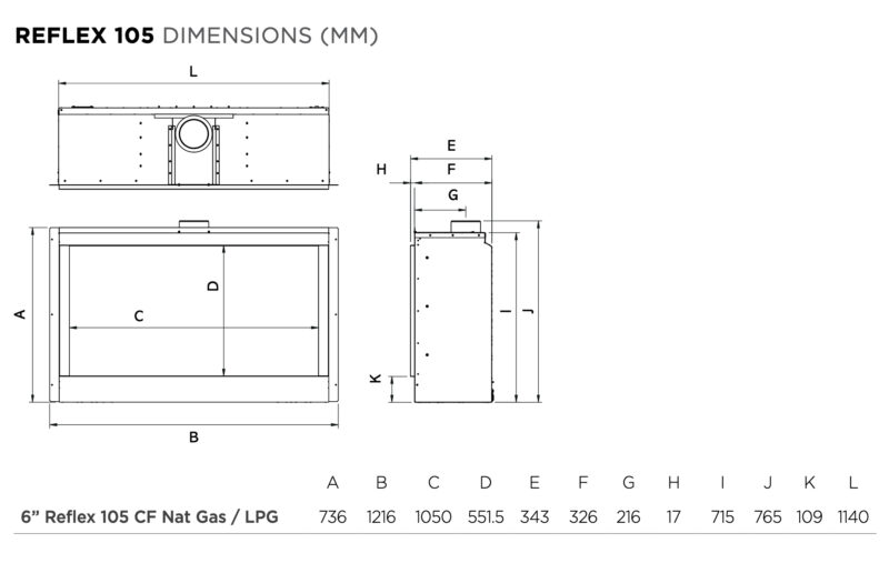 Gazco Reflex 105 Sizes
