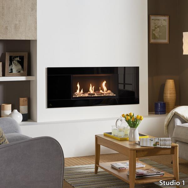 Gazco Studio 1 Glass Balanced Flue Pebble Stone Roomset