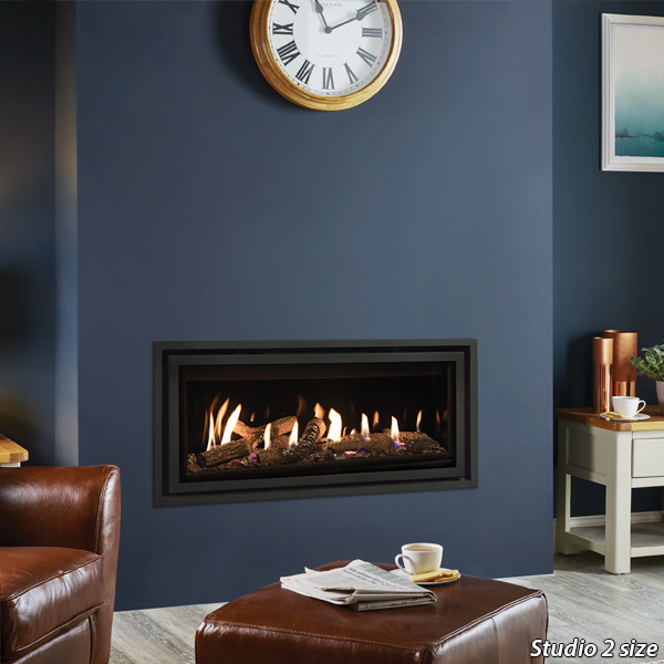 Gazco Studio 2 Edge Balanced Flue Black Glass Driftwood