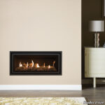 Gazco Studio 2 Edge Balanced Flue Cream Wall Logs Black Glass Linings