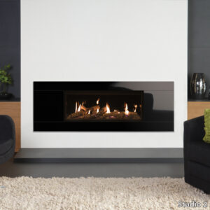 Gazco Studio 2 Glass Balanced Flue With Logs Head On