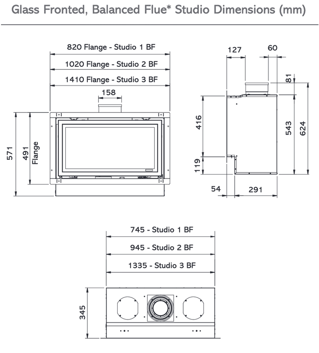 Gazco Studio Balanced Flue Gas Fire Sizes 1