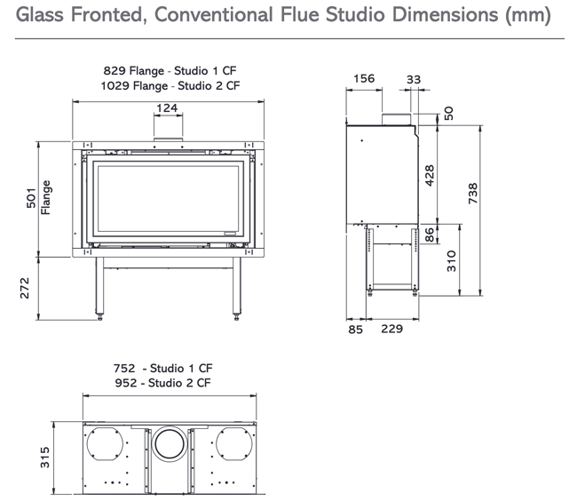 Gazco Studio Glass Fronted Conventional Flue Sizes 6
