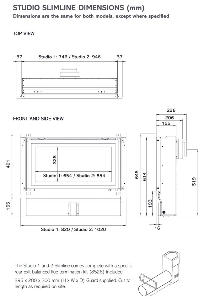 Gazco Studio Slimline Fire Sizes