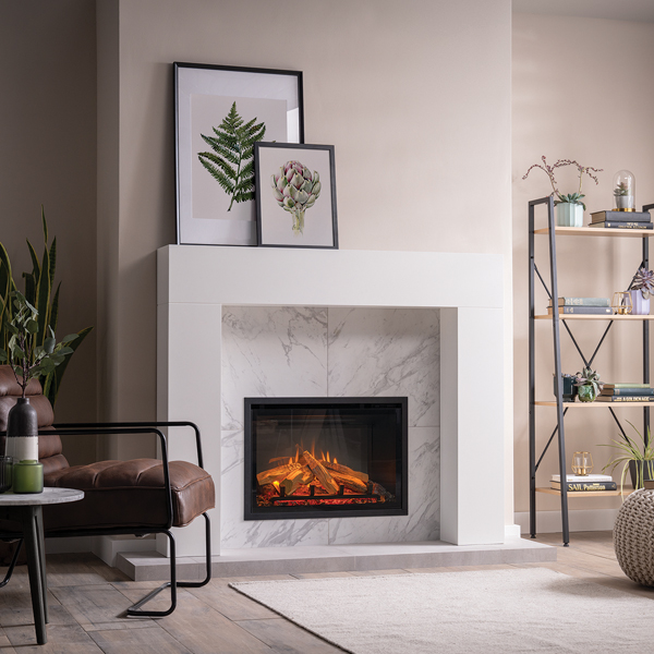 Gazco eMotiv 64 Electric Fire 3 Sided In White Fireplace