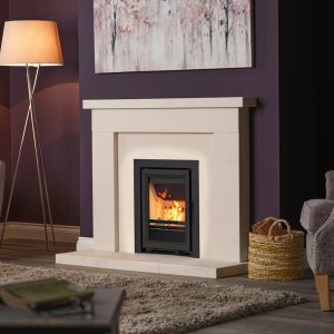 Fireline Ecostar 5 Inset Stove 3 Sided Trim In Limestone Fireplace