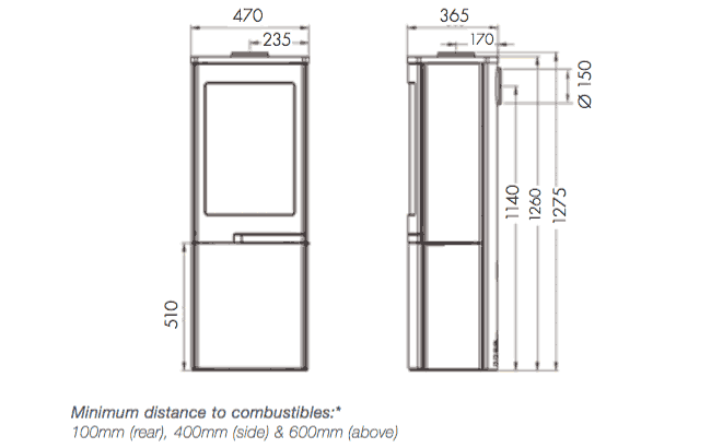 Nordpeis Duo 5 Woodburning Stove Dimensions