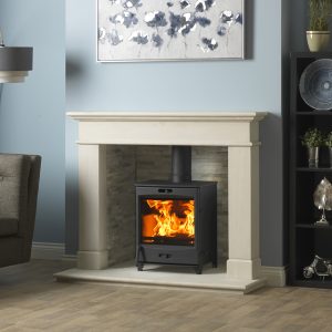 Roomset Image Of Fireline FQ8 Multifuel Stove In Mantel