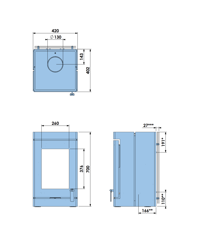 Barbas BOX 35 40-70 Wood Burning Stove Dimensions