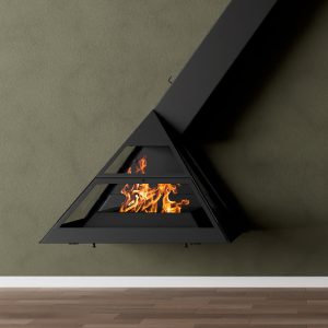 Traforart Admeto Suspended Oblique Front Facing Wood Burning Stove