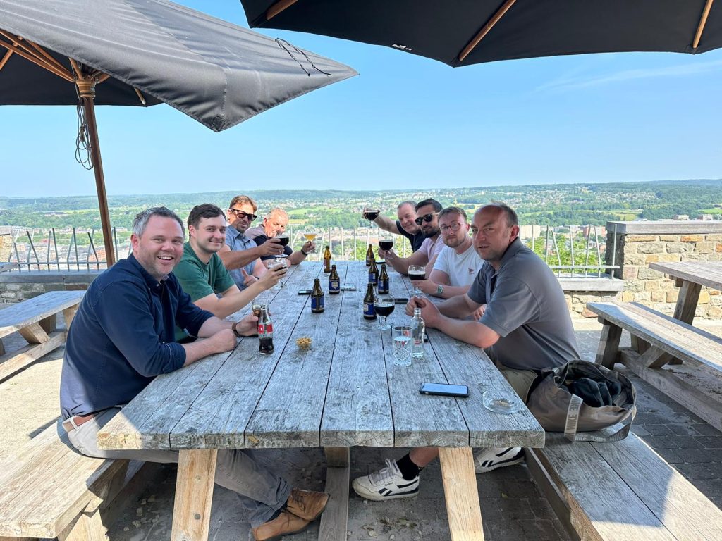 bonfire team sat outside