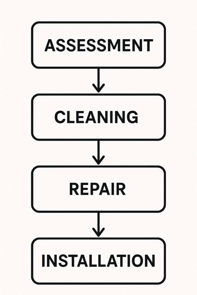 Timeline of a fireplace restoration.
