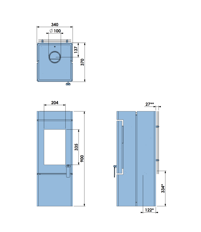 Barbas BOX 35 35-90 Wood Burning Stove Dimensions