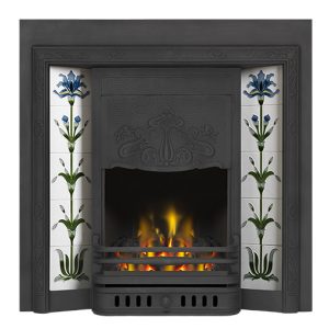 Art Nouveau Black Cast Iron Gas Fireplace Insert