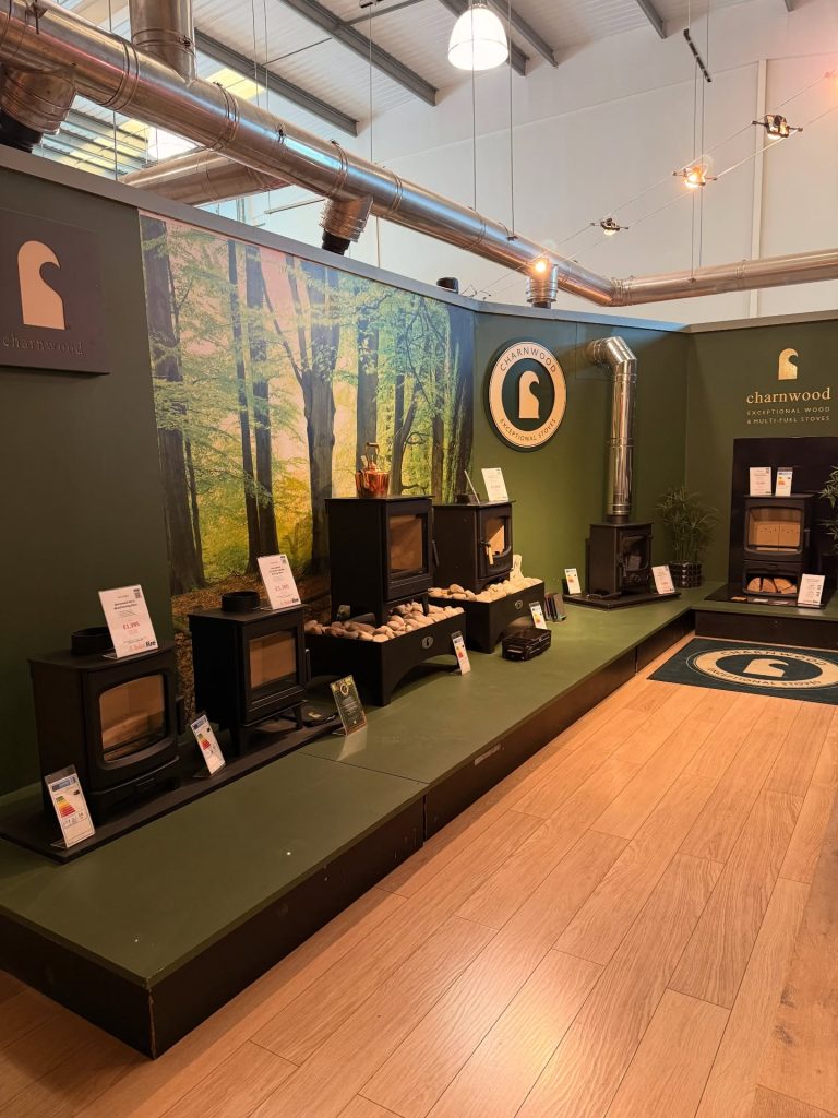 Showcasing the Charnwood Stoves area in the showroom