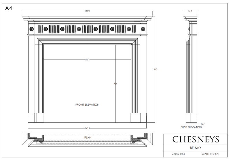 Chesneys Belsay Statuary Marble Fireplace Surround Sizes Dimensions