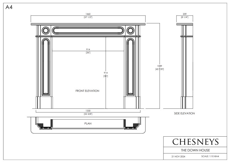 Chesneys Down House Carrara Marble Fireplace Surround Sizes Dimensions