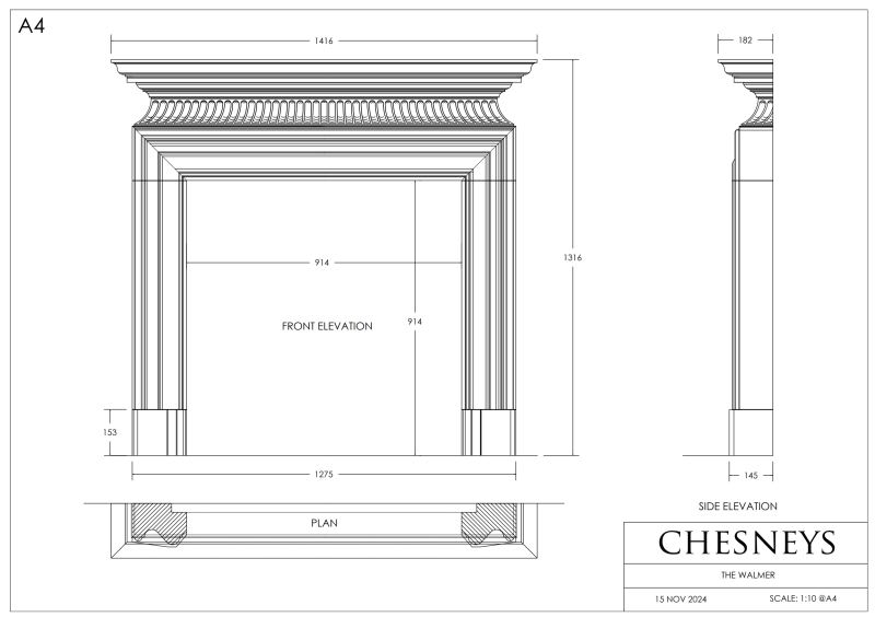 Chesneys Walmer Marble Fireplace Sizes Dimensions