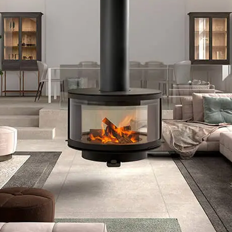 suspended ceiling mounted wood burning stoves