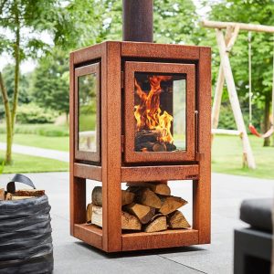 RB73 Quaruba XL Mobile Outdoor Fireplace – CorTen Steel Wood Burner