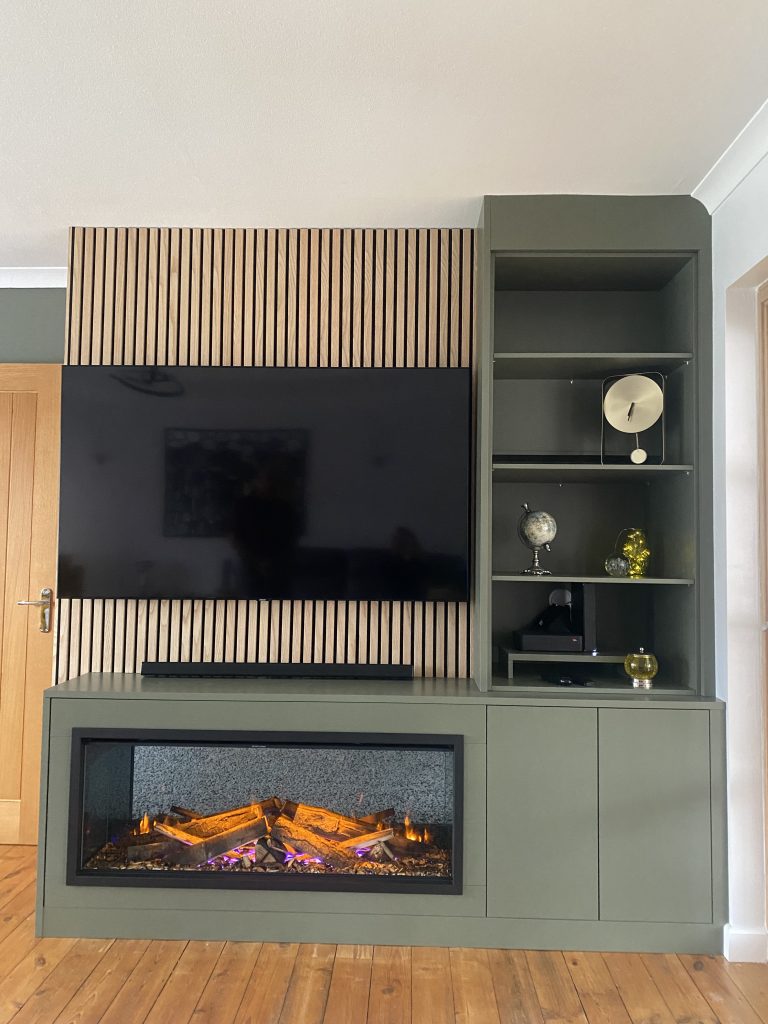Contemporary fitted media wall with British Fires electric fire in Newbury