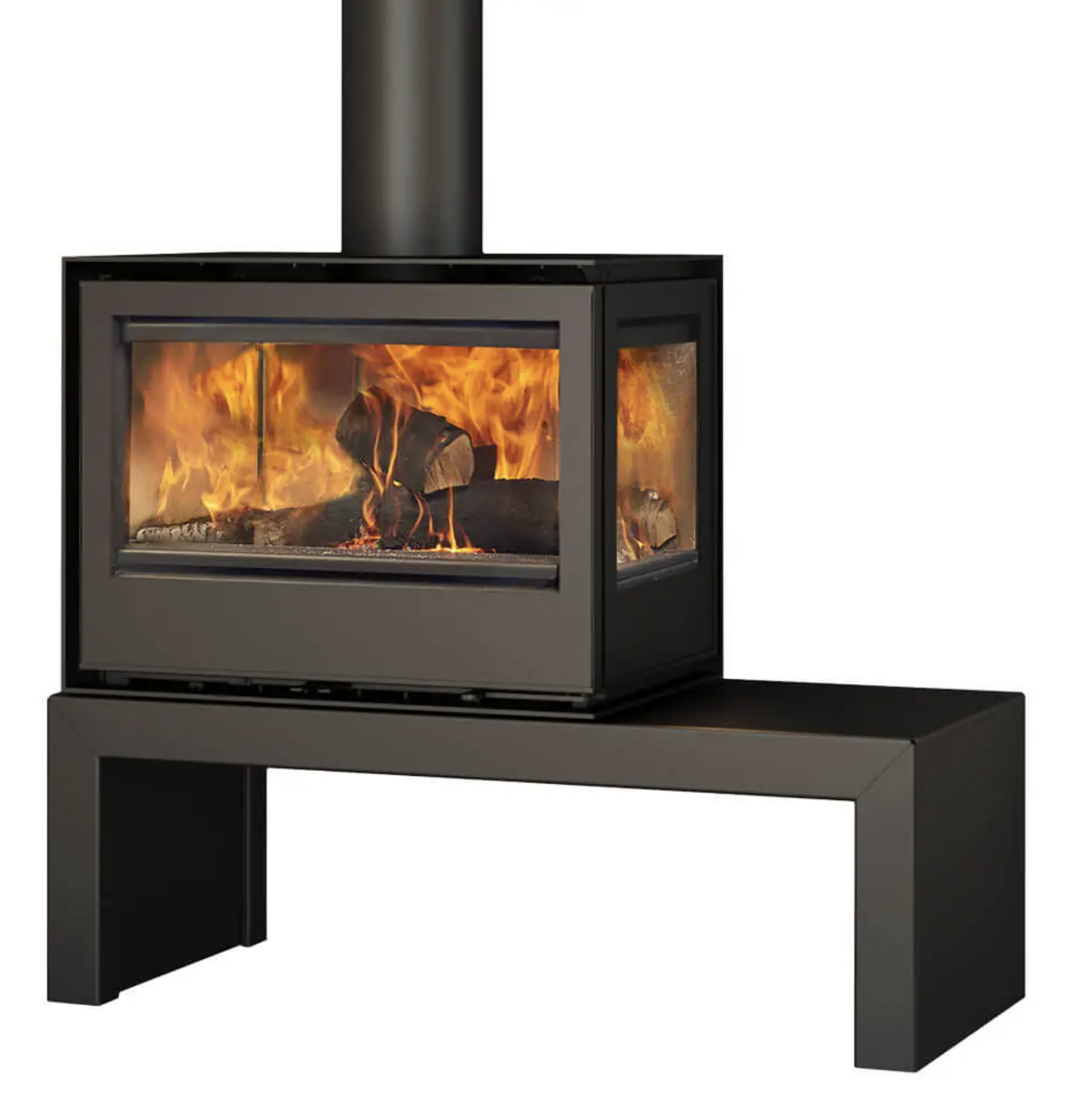 Rocal Habit 76 LD Wood Burning Stove - Stove Bench - Bonfire