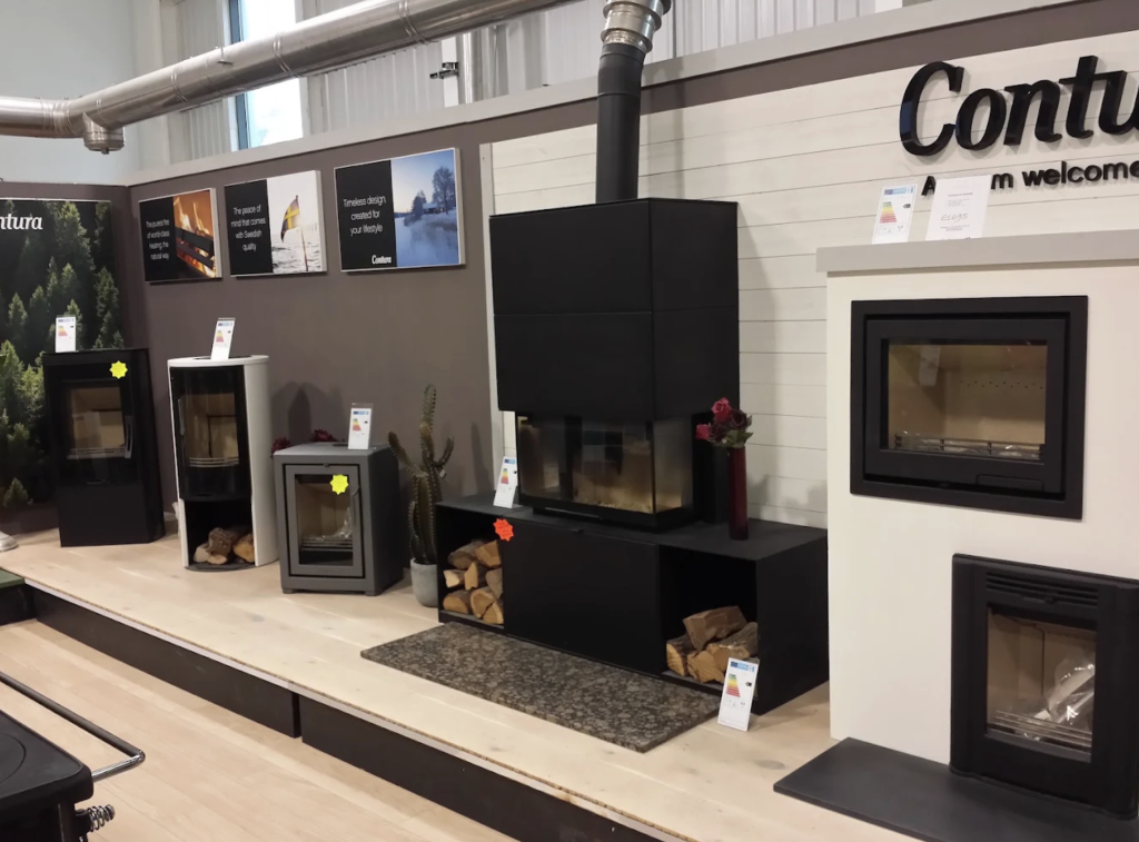 Contura wood burning stoves on display in the Bonfire showroom near Reading