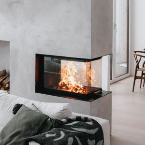 RAIS Visio 3 Room Divider Three Sided Inset Wood Burning Fire